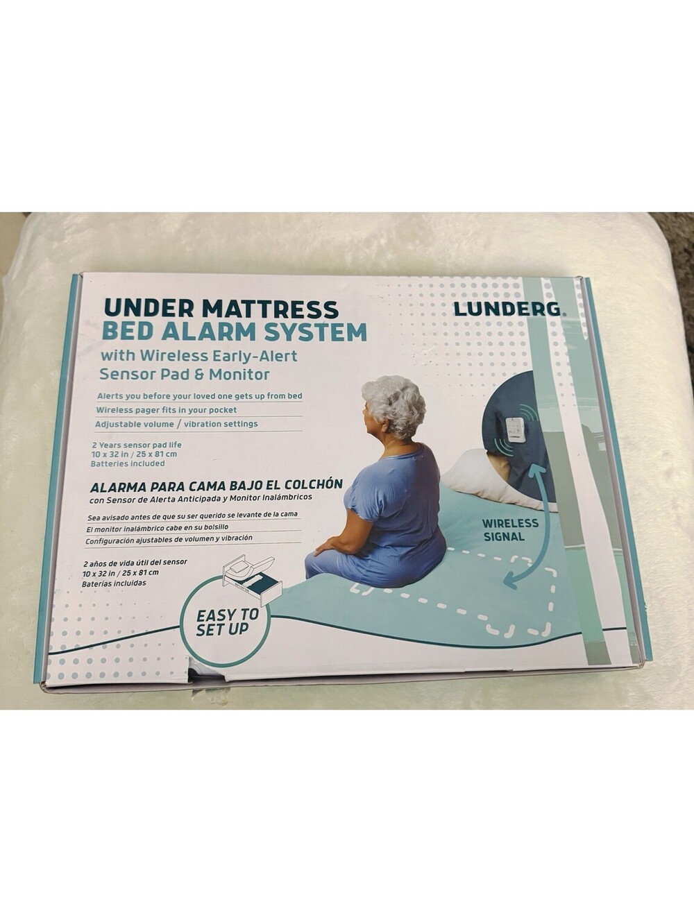 Lunderg Under Mattress Bed Alarm for Elderly Adults - Wireless Sensor Pad Alarm